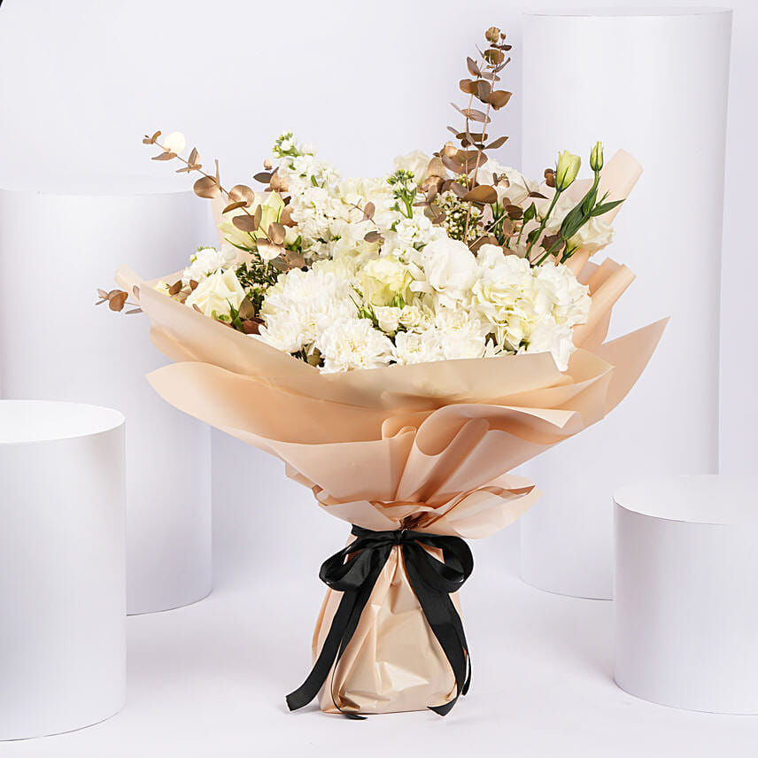 Peaceful Wishes Flower Bouquet: White Rose Bouquets