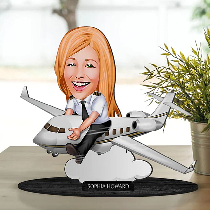 Personalized Caricature for Female Pilot: Personalised Gifts for Her