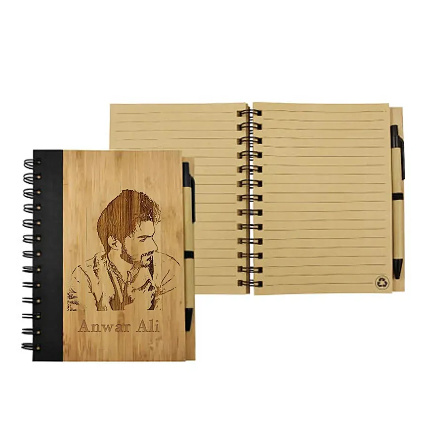 Photo Engraved Bamboo Notebook With Pen: Birthday Gifts for Boyfriend