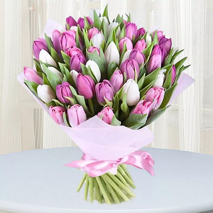 Pink White Tulips Bunch: Wedding Flowers 