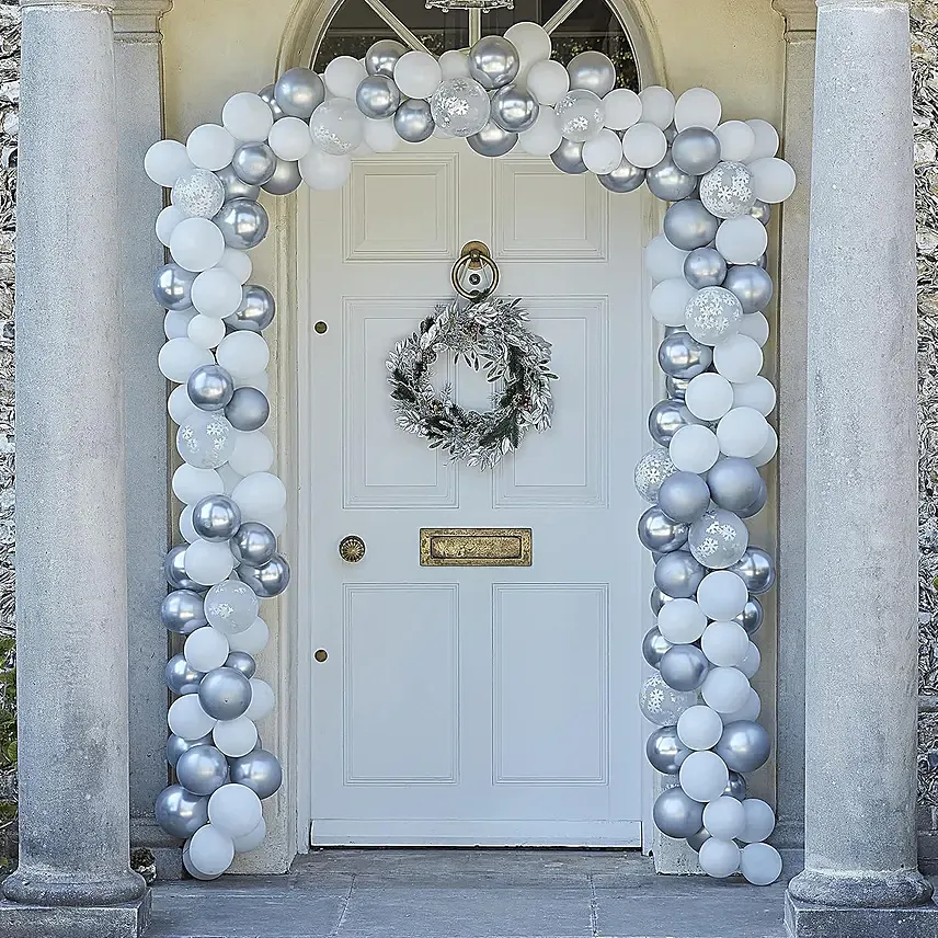 Silver and White Balloons Door Decoration: Grand Opening Gifts