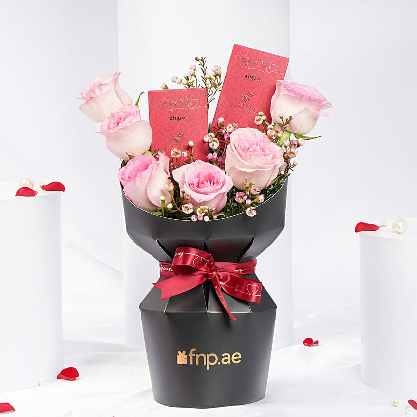 Sweet Combo Pink Roses And Chocolates: 