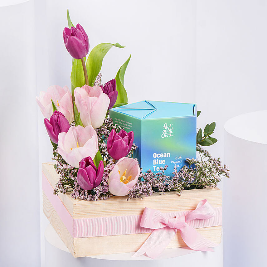 Tulips And Premium Tea: Purple Flower Bouquets