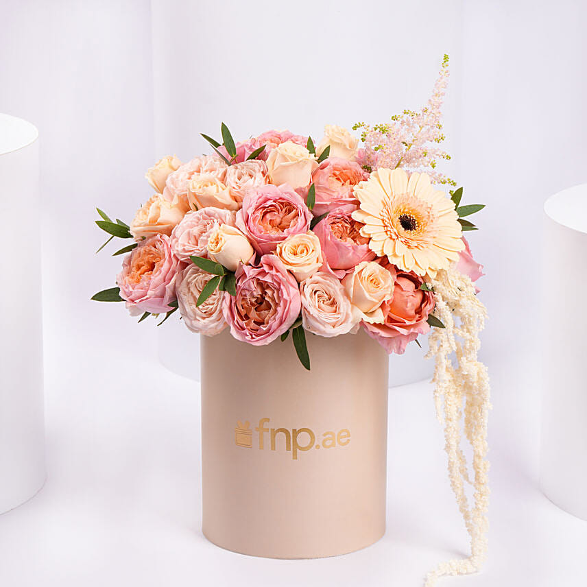 Peach And Pink Roses Luxury Flower Box