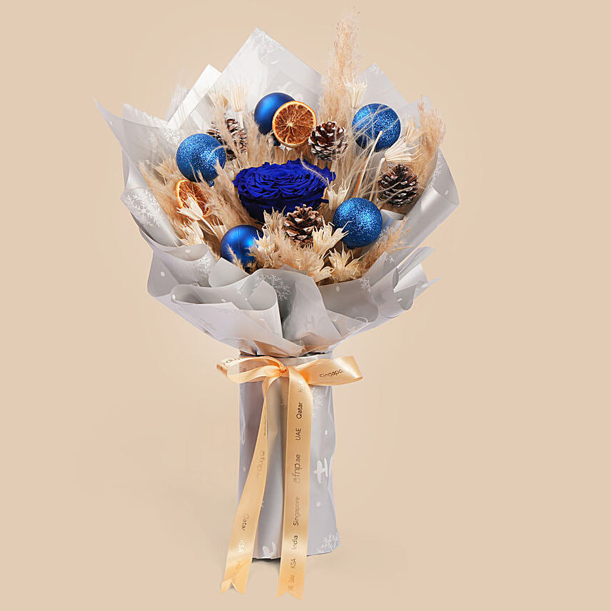 Frosted Blue Pinecone Bouquet: Send Christmas Flowers to Umm Al Quwain