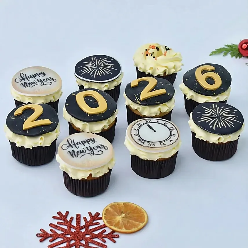 Happy New Year Cup Cakes 10 Pcs: New Year Cakes