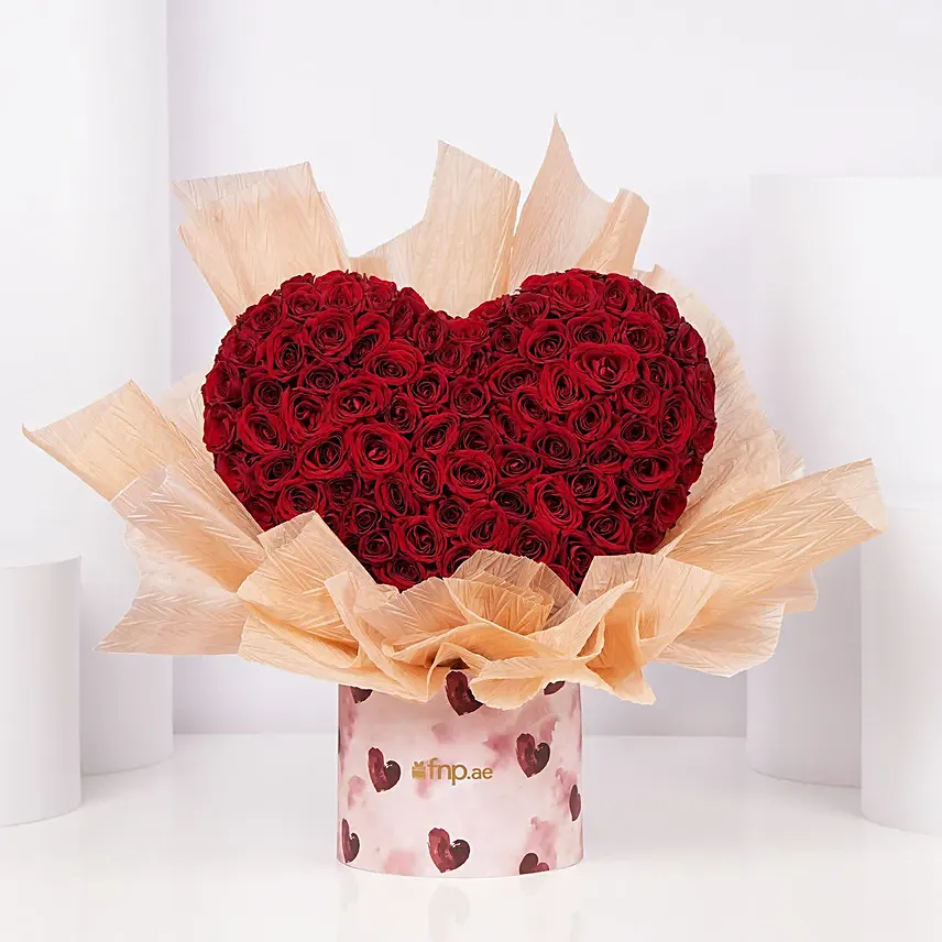 Valentines 50 Red Roses Heart Arrangement: Rose Day Gifts