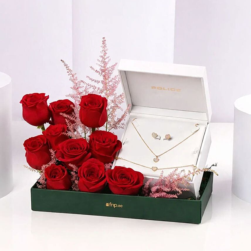 Police Gold Plated Heart Jewelry Set Gift For Her: Jewellery