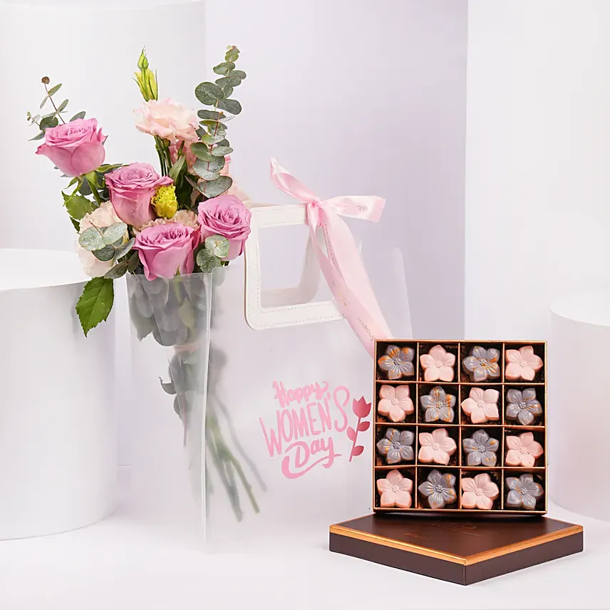 Womens Day Roses And Chocolate Gift Combo: Womens Day Combos