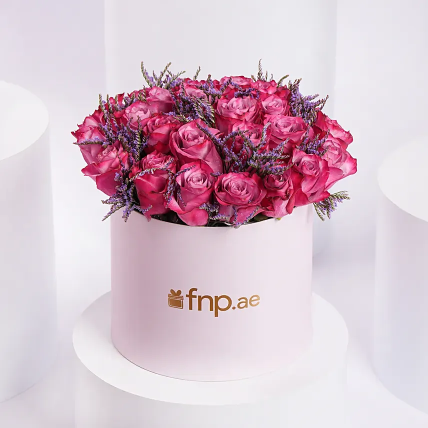 Luxury Purple Roses In A Box
