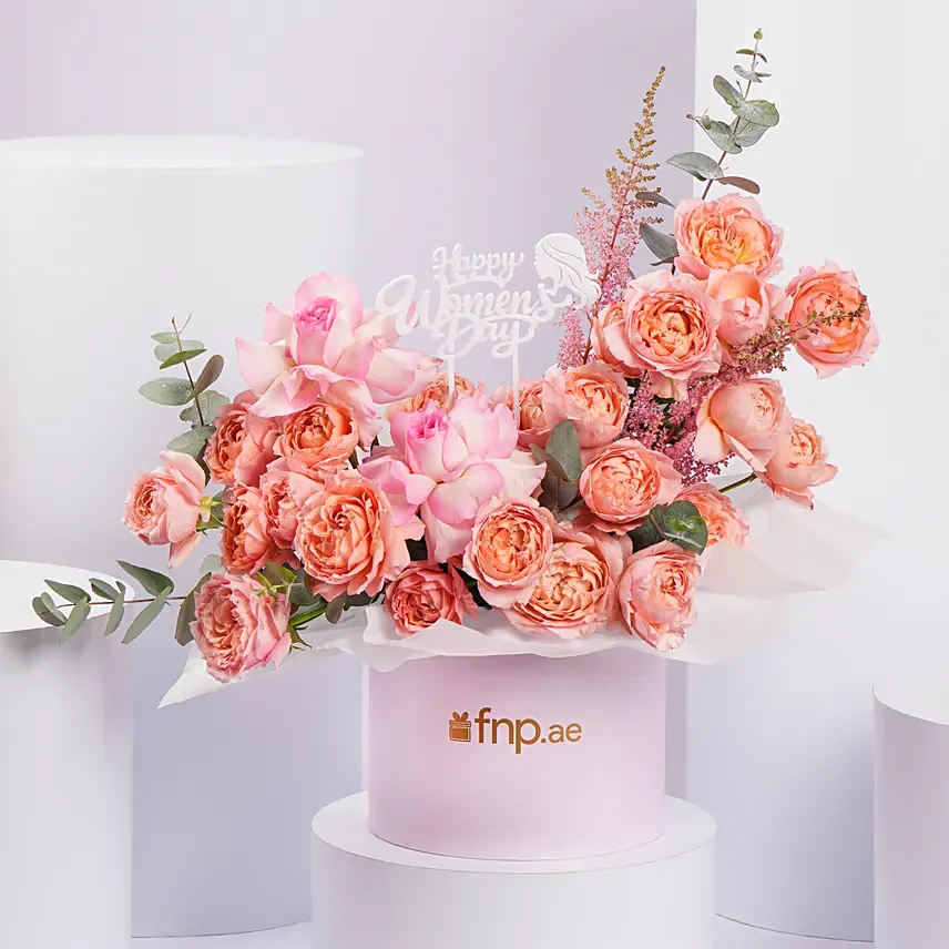Premium Blush Roses Box For Womens Day: Women's Day Flowers
