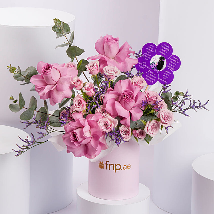 Premium Purple Rose Arrangement With Affirmation Topper