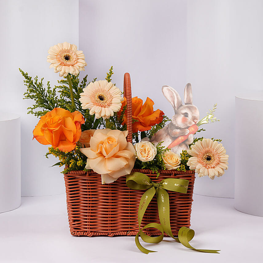 Bunny Peach Floral Basket: Easter Flowers 