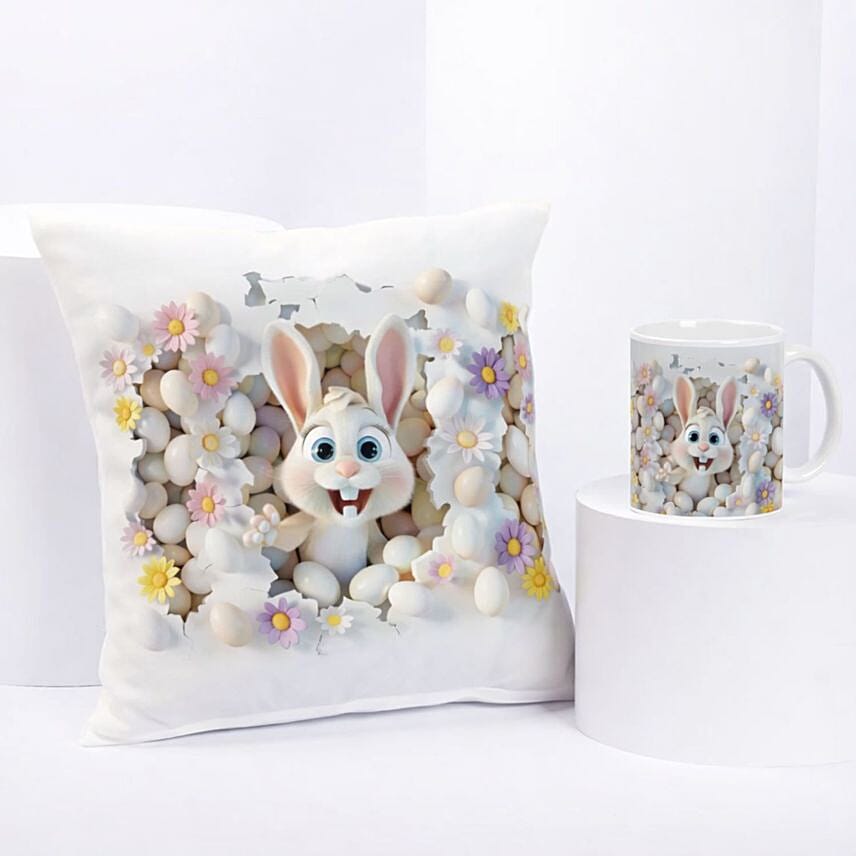 Cute Easter Bunny Cushion and Mug Set: Easter Gifts 