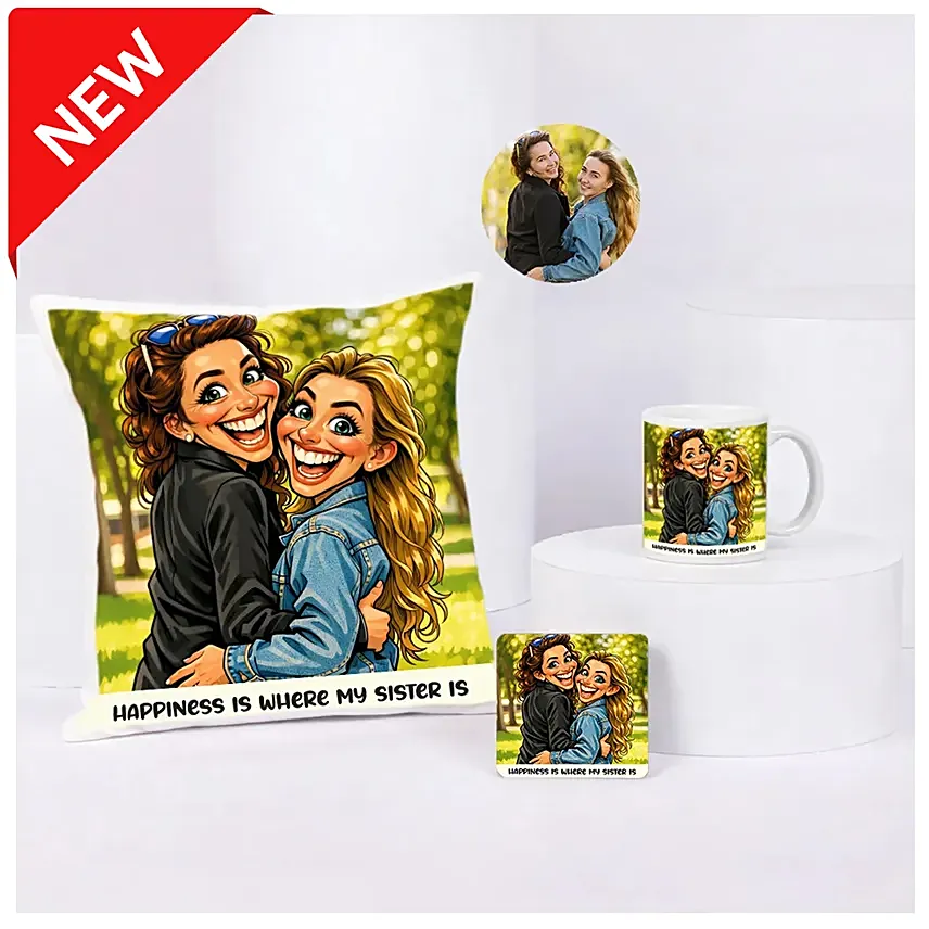 Happiness Is Where My Sister Is Cushion Mug Set: 