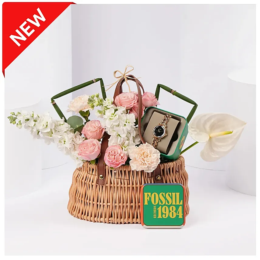 Fossil Gold Tone Watch Gift basket for Her