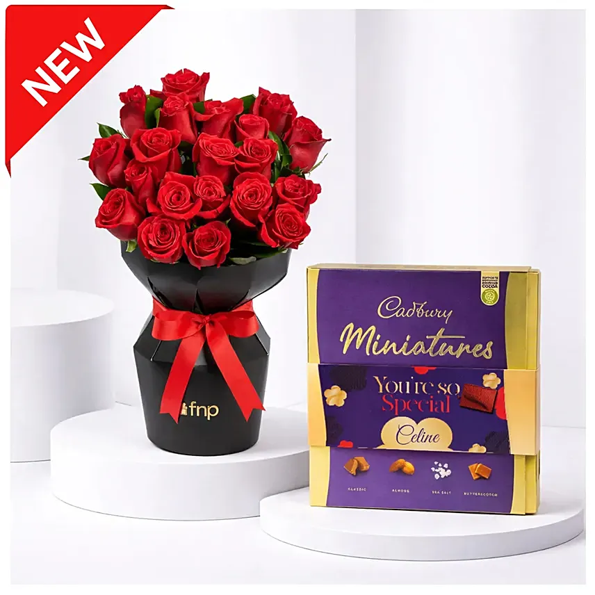 Red Velvet Whispers Of Roses With Cadbury Chocolates 400g: Customized Chocolate Box