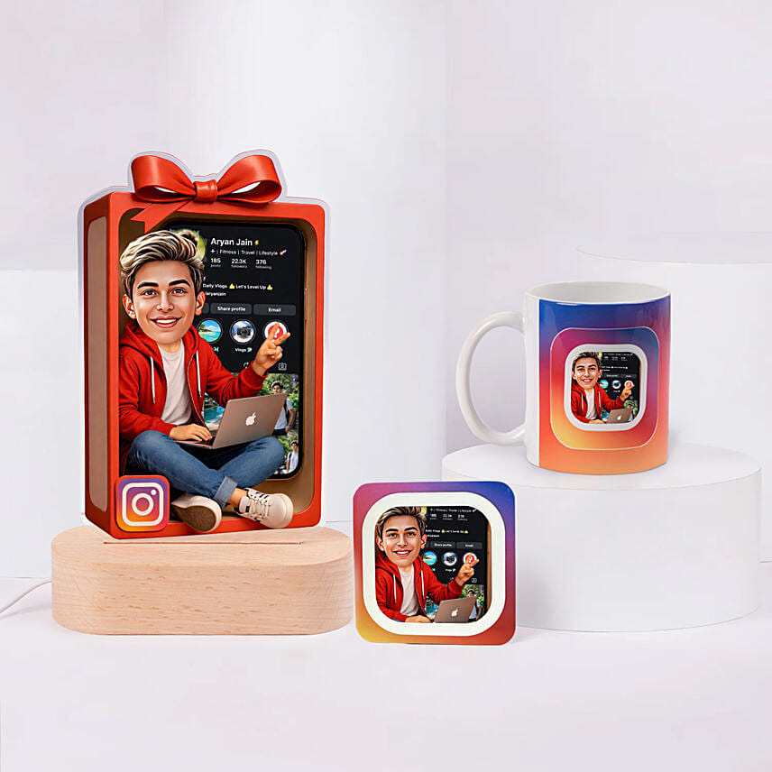 Instagram Inspired Photo Gift Set for Boy: Personalised Anniversary Mugs