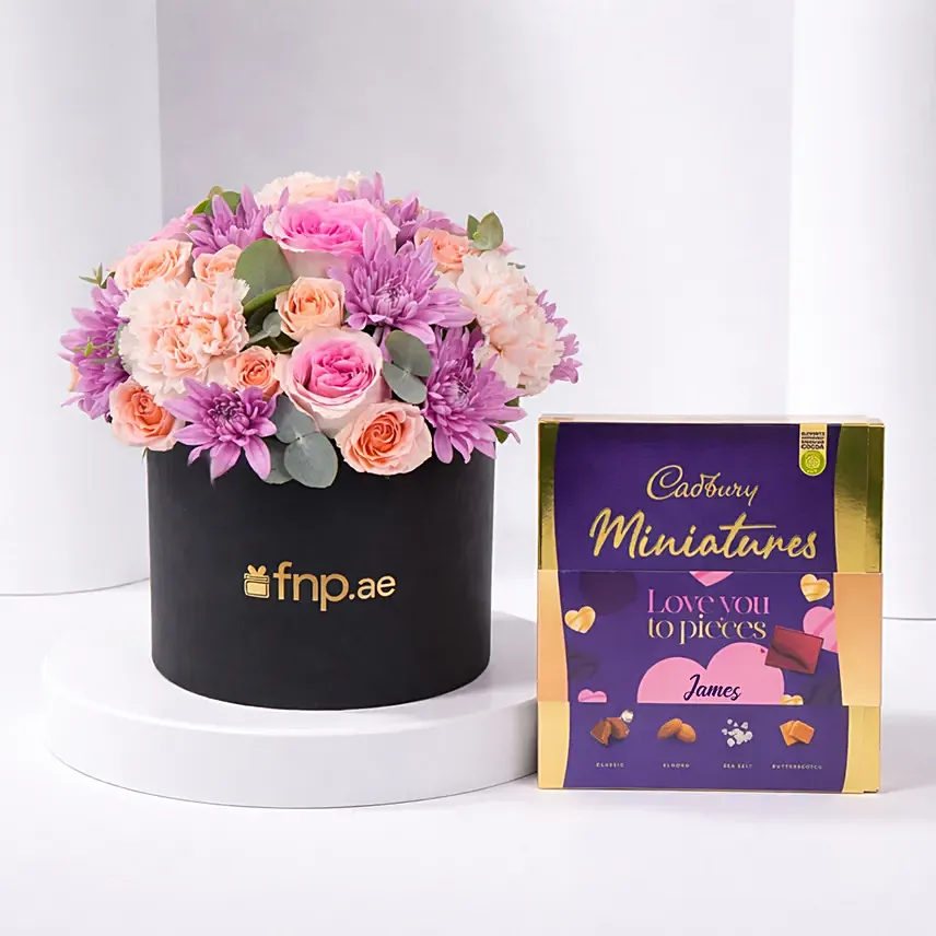 Elegant Rose Black Box With Cadbury Chocolates 400g: Customized Chocolate Box