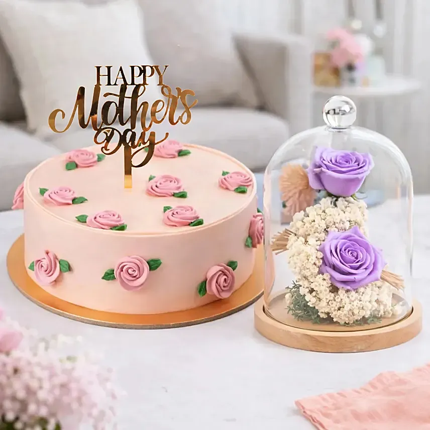 Moms Magical Rose Dome With Cake: Mothers Day Cakes