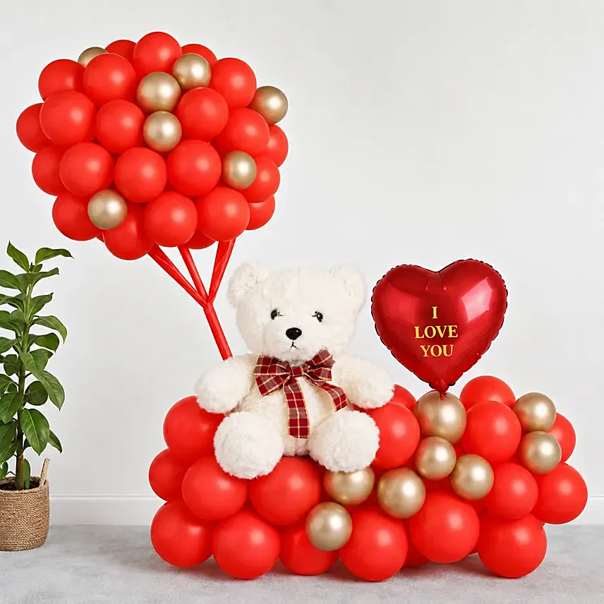 I Love You Balloon Arrangement With Teddy Red: Soft Toys