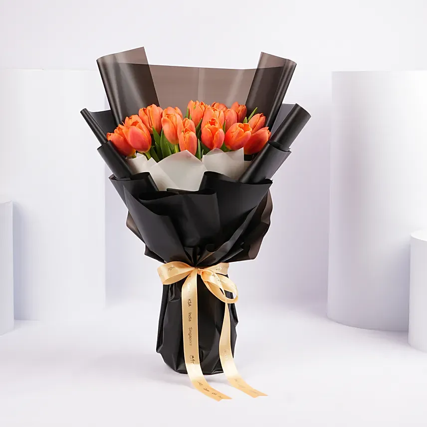 Premium Orange Tulips Bouquet: Orange Flower Bouquets