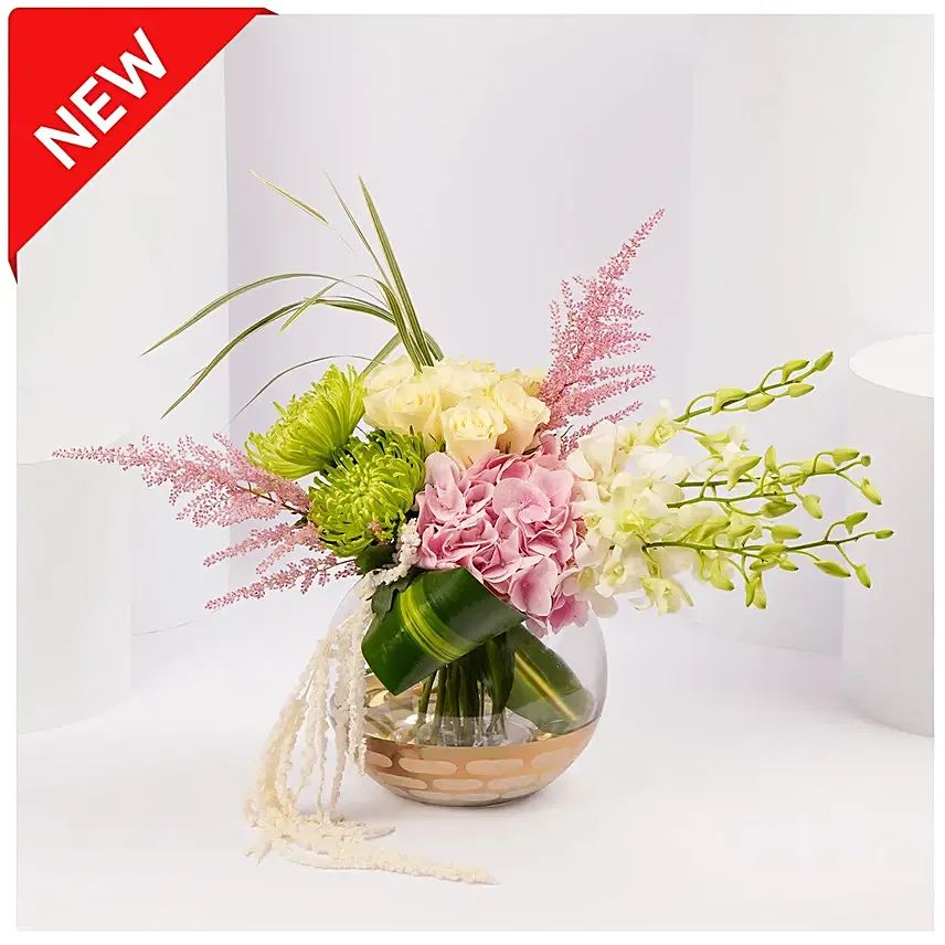 Serene Bloom Arrangement in Glass Vase