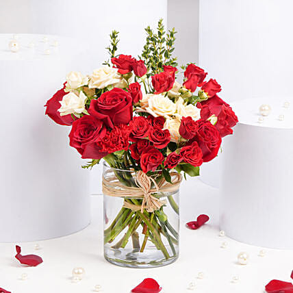 Red And Peach Roses In A Vase: 