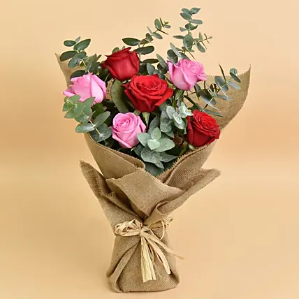 3 Pink 3 Red Rose Beauty Bouquet: Propose Day Flowers