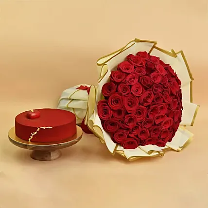 50 Valentine Roses Bouquet And Cake: Propose Day Flowers 