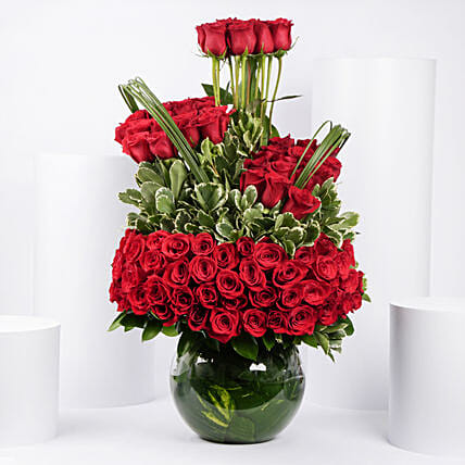 80 Perfect Roses in a Bowl: Miss You Flowers 