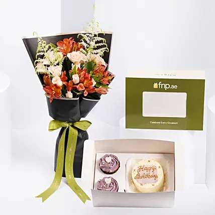 Birthday Bento Cake n Cupcakes With Flowers: 