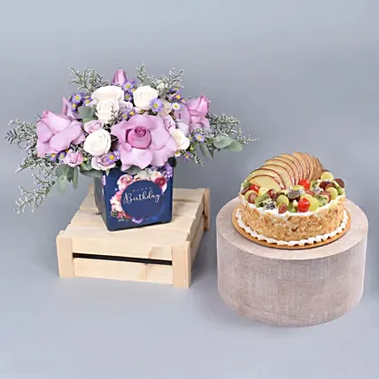 Birthday Roses Arrangement And Cake: Purple Rose Bouquets