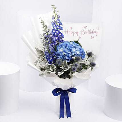 Birthday Wishes Blue Flowers Bouquet: Flower Bouquets
