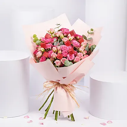 Blushing Pink Spray Roses With Chocolates: Women's Day Flowers