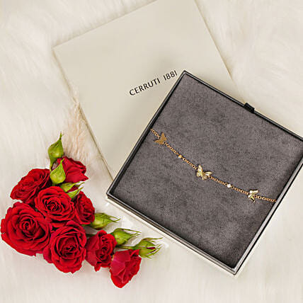 Cerruti 1881 Butterfly Bracelet with Red Roses: Karwa Chauth Gift for Wife