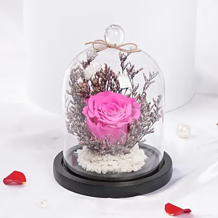 Dark Pink Forever Rose in Glass Dome: Forever Roses