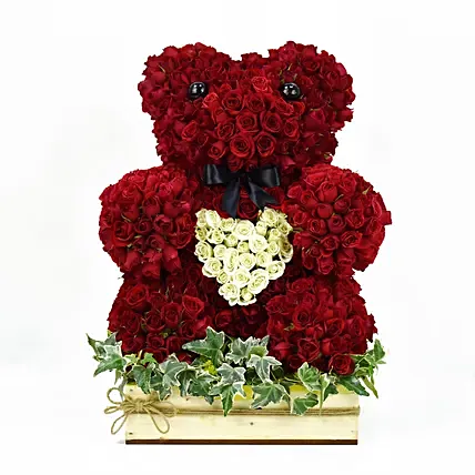 Fresh Rose Teddy with Heart: Red Flowers Bouquets