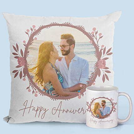 Happy Anniversary Mug And Cushion Combo: Personalised Cushions