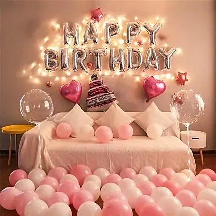 Happy Birthday Pink Theme Balloons Decoration: Balloon Decoration