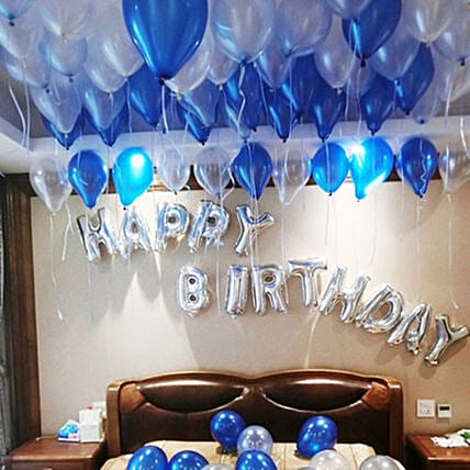 Happy Birthday Blue and Silver Balloon Decor: Gifts Delivery Ajman