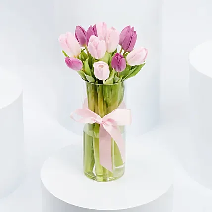 Luxurious Blush N Purple Tulip Arrangement: Purple Flower Bouquets