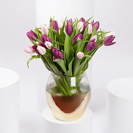 Mix Tulips in Premium Vase: Tulip Flower Bouquets