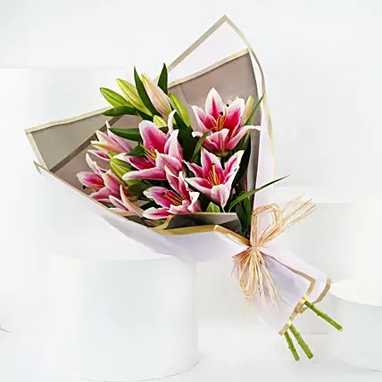 Pink Lilies Elegance Bouquet: 