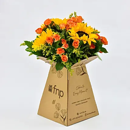 Pleasing Sunflowers and Roses Bunch: Sunflower Bouquets