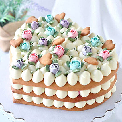 Pretty Flower Heart Cake 1.5Kg: Congratulations Cakes 
