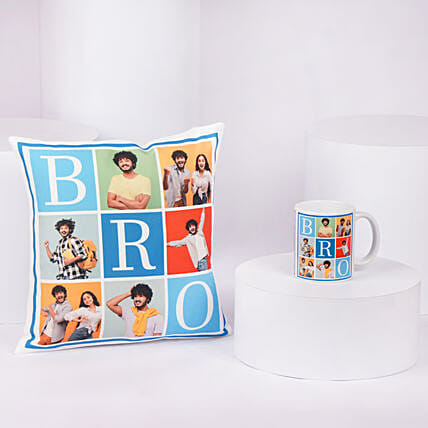 Rakhi Special Bro Cushion and Coffee Mug Combo: Personalised Gifts for Rakhi