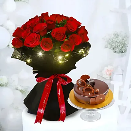 Rose N Chocolate Cake Radiant Combo: Karwa Chauth Flowers 