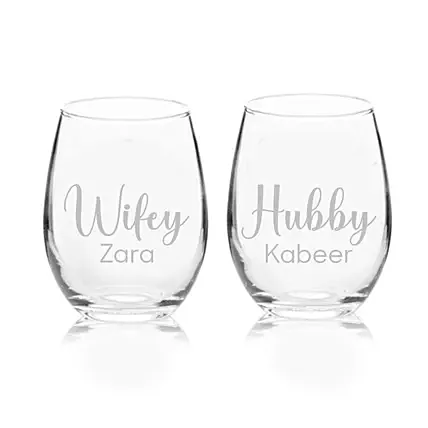 Set of Two Engraved Medium Glasses: 