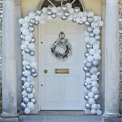 Silver and White Balloons Door Decoration: Christmas Home Decor